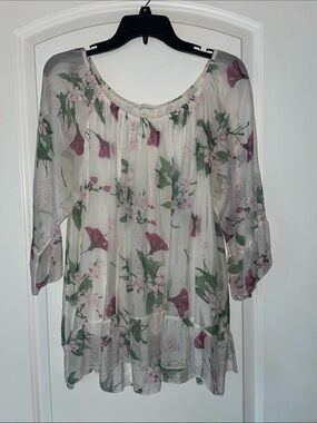 Belle France silk blouse top 3/4 sleeve Sz S